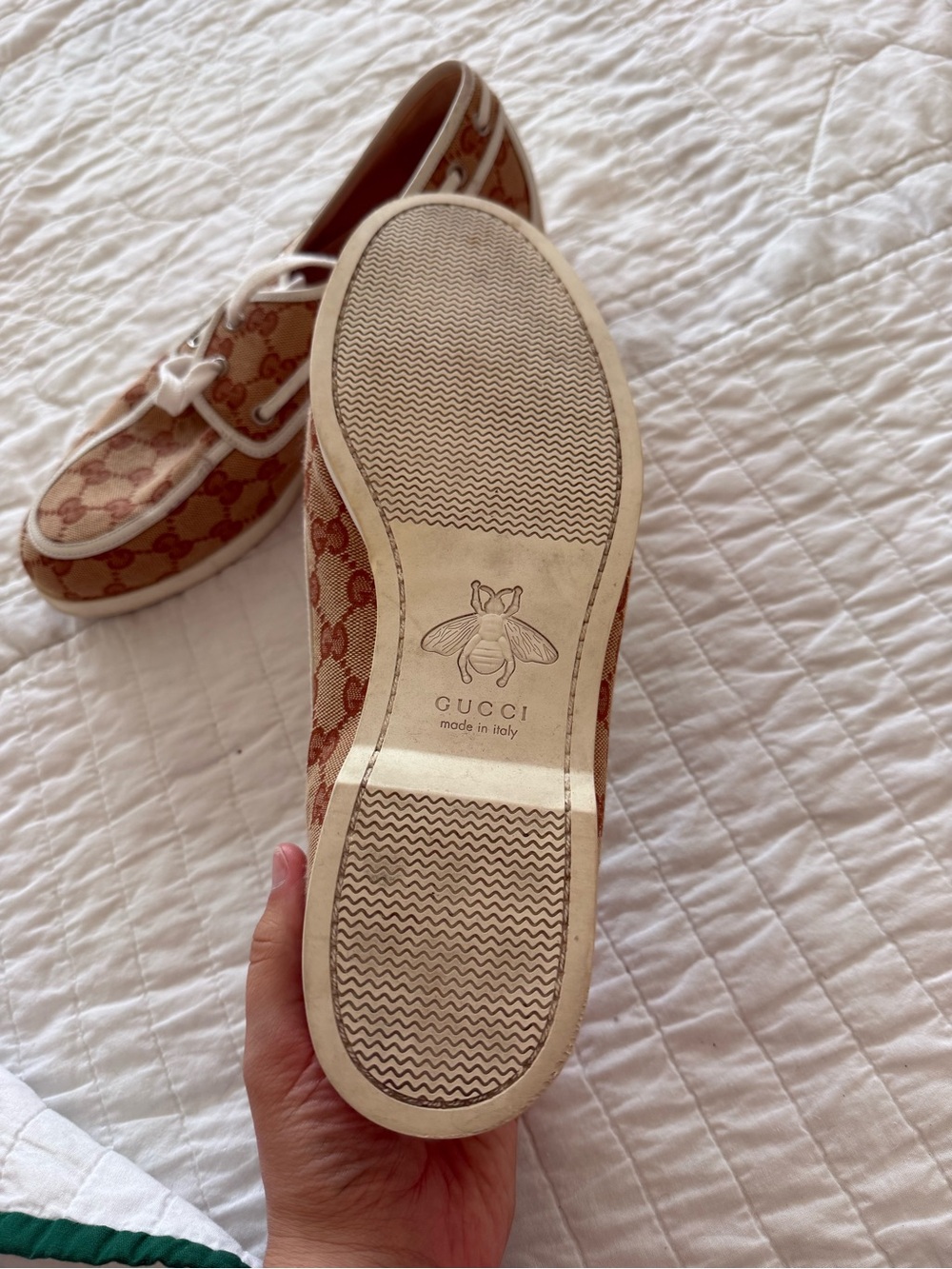 Gucci Beige and Brown GG Canvas Boat Shoes - Picture 3 of 3